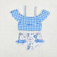 Baby Girl Summer Blue Plaid Tops Flower Bummie Shorts Swimsuit