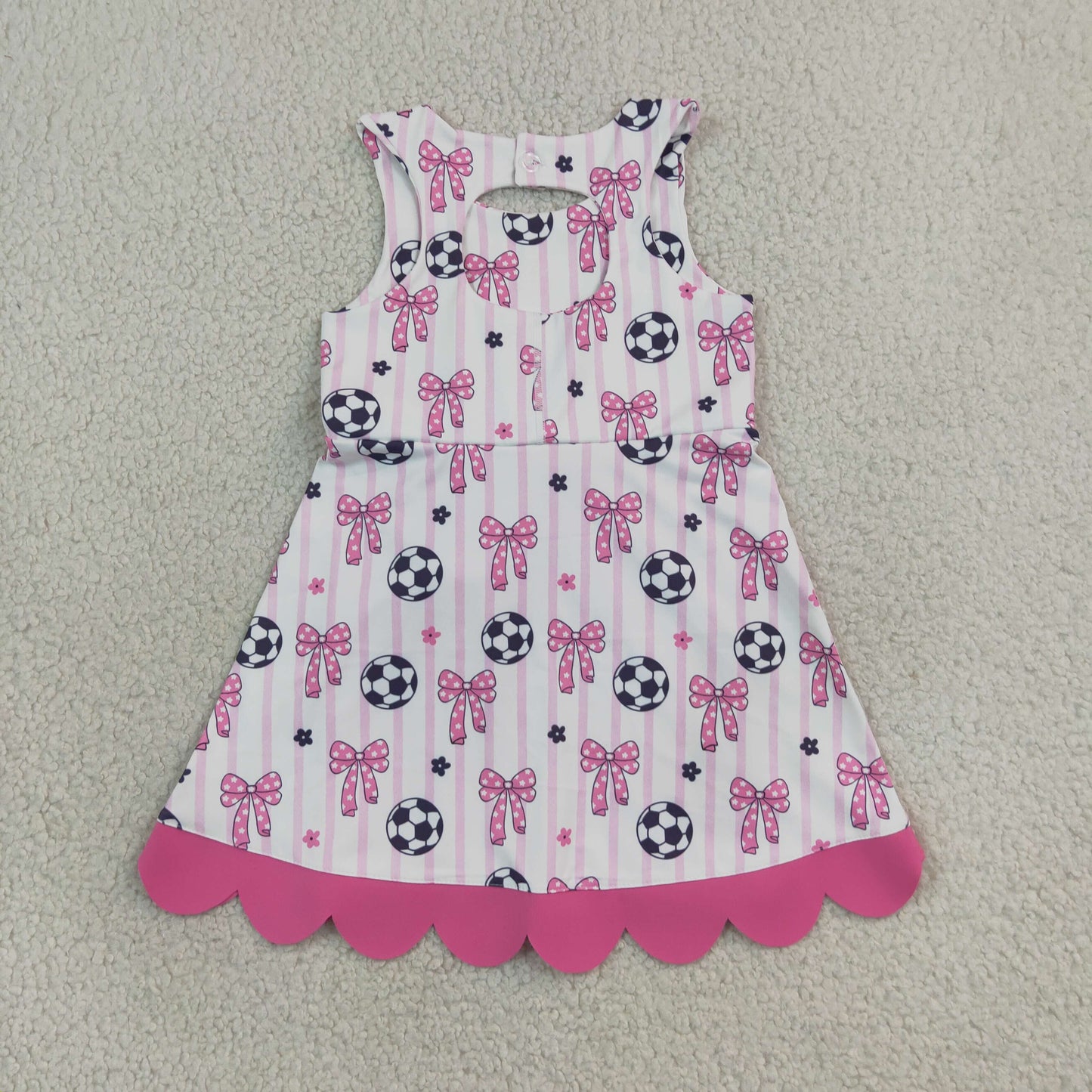 Baby Girls Kids Sleeveless Soccer Bows Stripes Scallop Yoga Active Pink Dress RTS