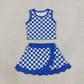 Baby Girls Kids Sleeveless Blue Checked Shirt Scallop Skirt Shorts Yoga Active Set Clothes RTS