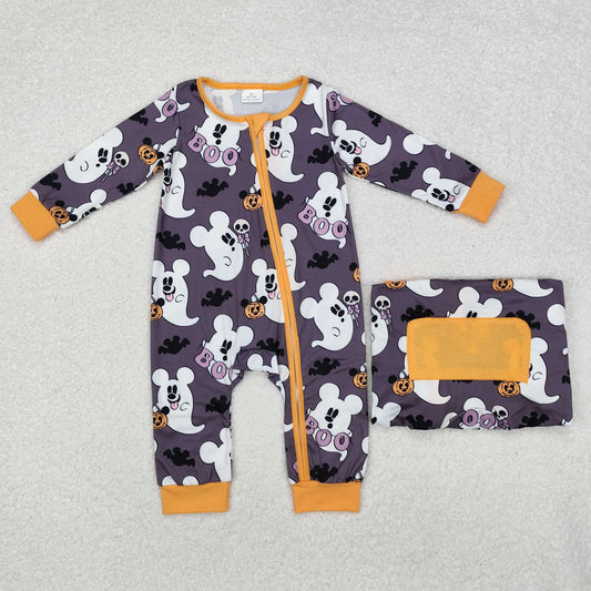 Baby Boy Halloween Mouse Ghost Pumpkin Zipper Long Sleeves Romper