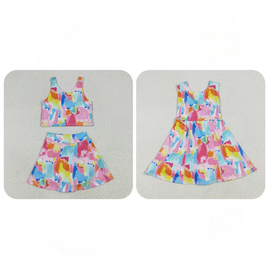 Baby Girl Sleeveless Tie Dye Skorts Sibling Yoga Active Dress Set Clothes RTS