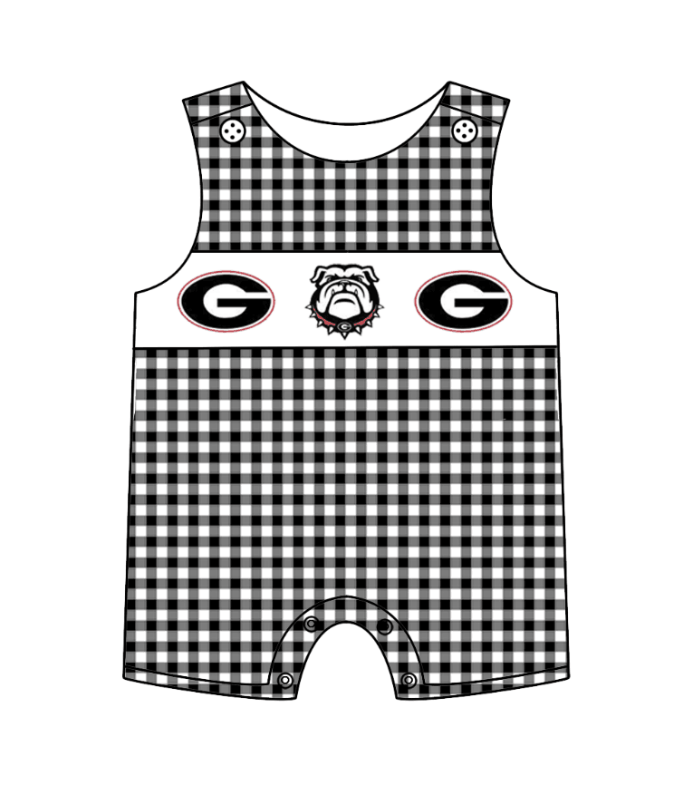 Baby Boy Sleeveless Dog Team Black Plaid Romper