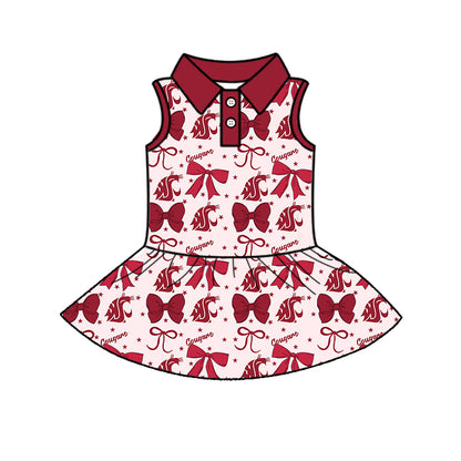 ( Moq 5 each style ) Baby Girl Toddler Team Red Bows ‌Sibling Dress Set
