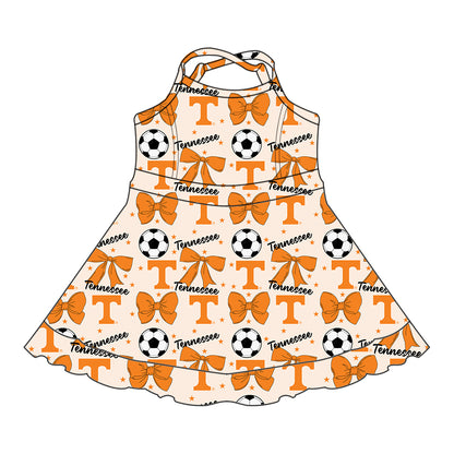 ( Moq 5 each style ) Baby Girl Toddler T Team Orange Bows Soccer‌ Sibling Shirt Dress Set
