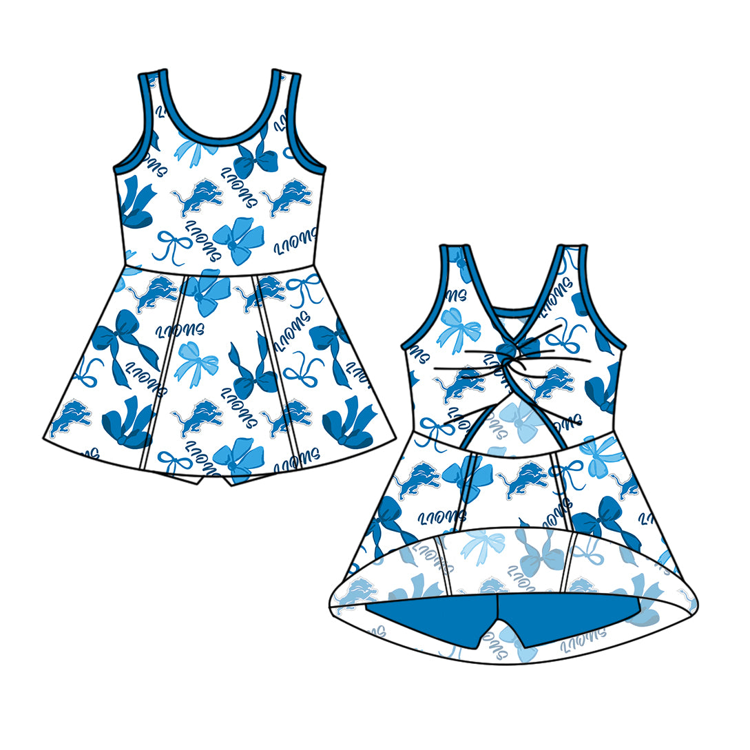 ( Moq 5 Each Style ) Baby Girls Toddler Lions Bows Team Sibling Shorts Dresses Set Summer Clothes