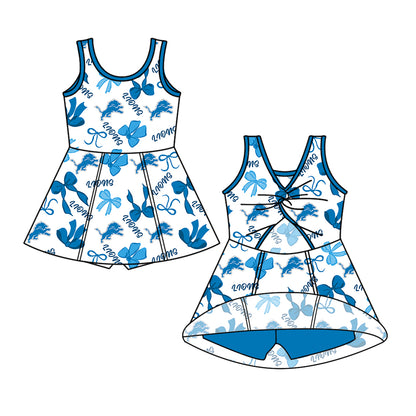 ( Moq 5 Each Style ) Baby Girls Toddler Lions Bows Team Sibling Shorts Dresses Set Summer Clothes