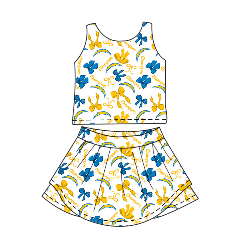 ( Moq 5 Each Style ) Baby Girls Toddler Yellow Blue Bows Team Sibling Shorts Dresses Set Summer Clothing
