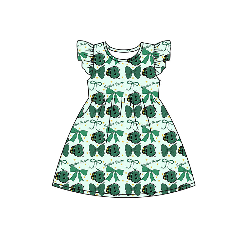 ( Moq 5 each style ) Baby Boy Girl Toddler Team Green Bows ‌Sibling Dress Set