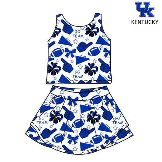 ( Moq 5 ) Baby Girl Toddler Sleeveless Football Blue Bows Cheer Tops Skort Set 6.7
