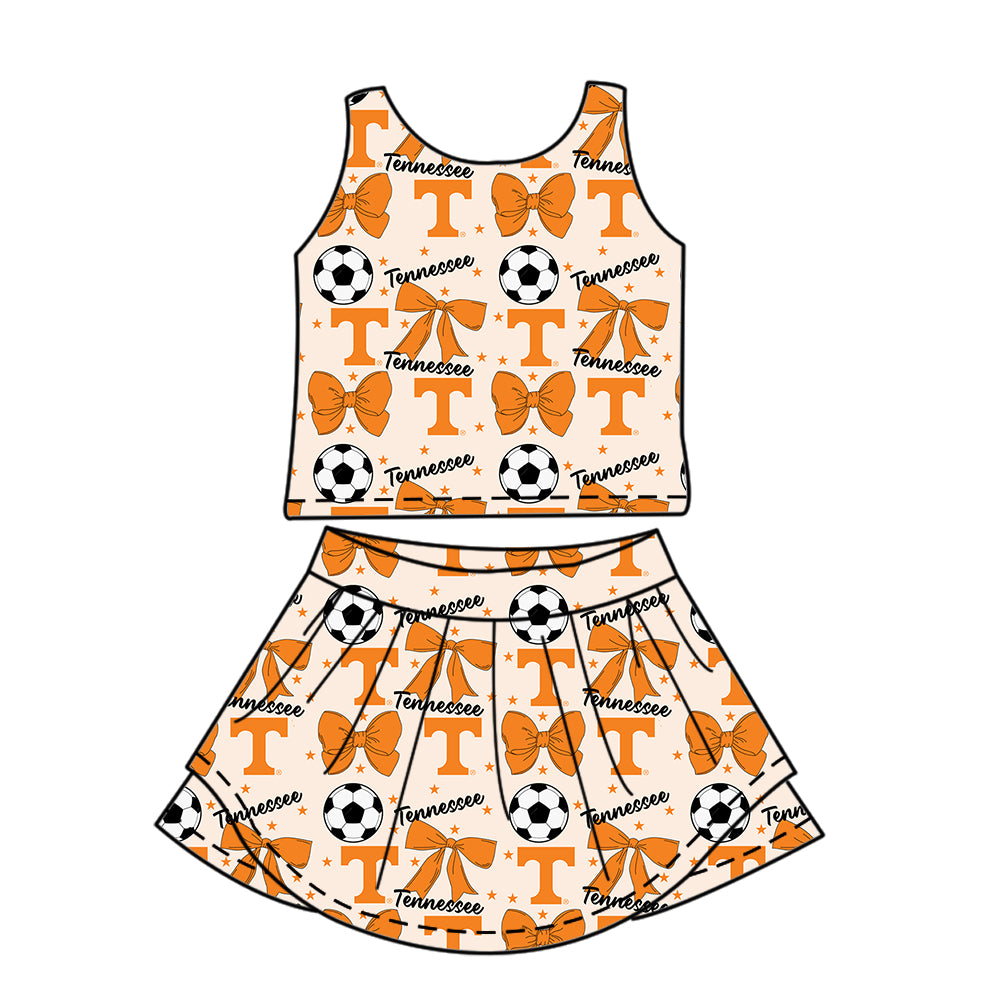 ( Moq 5 each style ) Baby Girl Toddler T Team Orange Bows Soccer‌ Sibling Shirt Dress Set