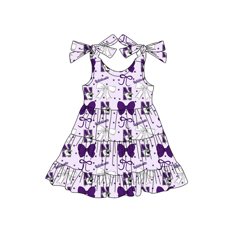 ( Moq 5 each style ) Baby Boy Girl Toddler Cats Team Purple Bows Sibling Shirt Dress Set