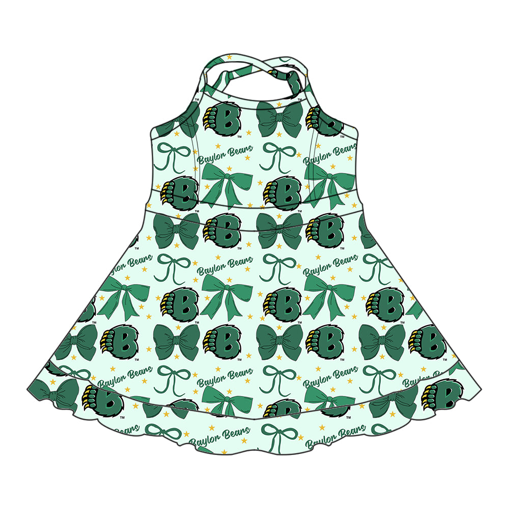 ( Moq 5 each style ) Baby Boy Girl Toddler Team Green Bows ‌Sibling Dress Set