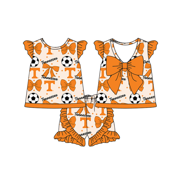 ( Moq 5 each style ) Baby Girl Toddler T Team Orange Bows Soccer‌ Sibling Shirt Dress Set