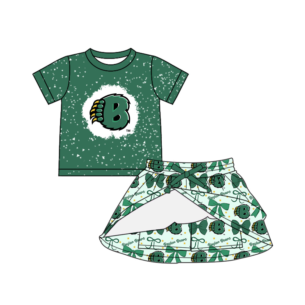 ( Moq 5 each style ) Baby Boy Girl Toddler Team Green Bows ‌Sibling Dress Set