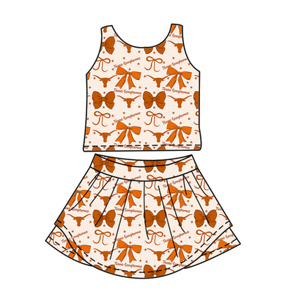 ( Moq 5 each style ) Baby Boy Girl Toddler Team Cow Bows Sibling Shirt Dress Set 6.23