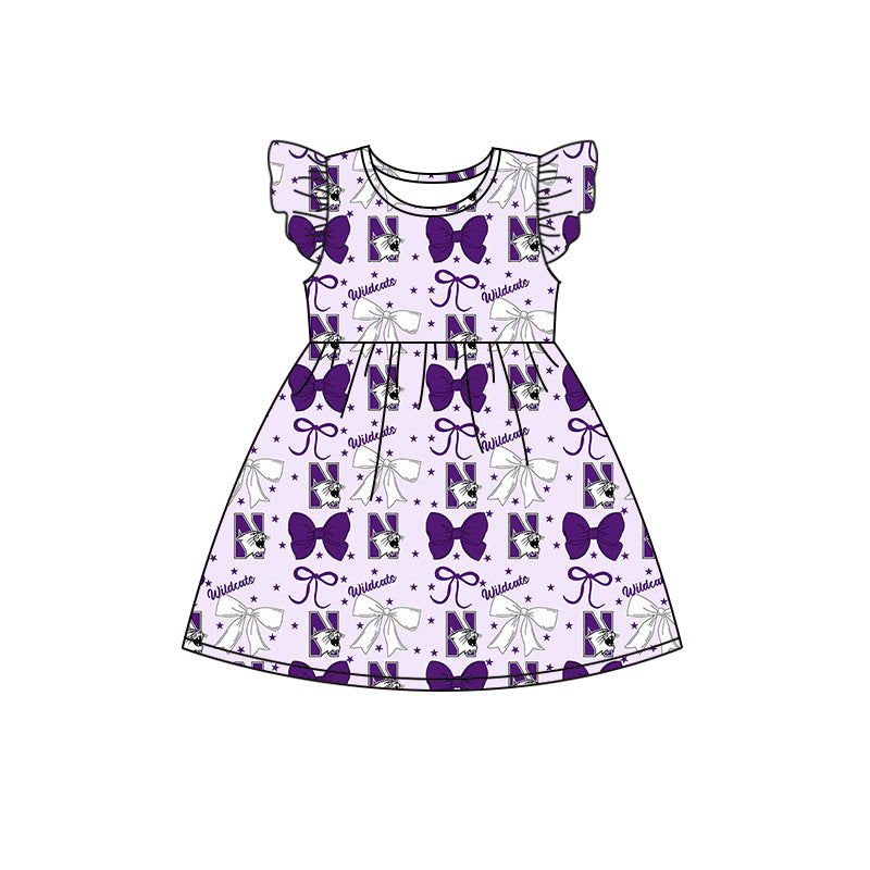 ( Moq 5 each style ) Baby Boy Girl Toddler Cats Team Purple Bows Sibling Shirt Dress Set