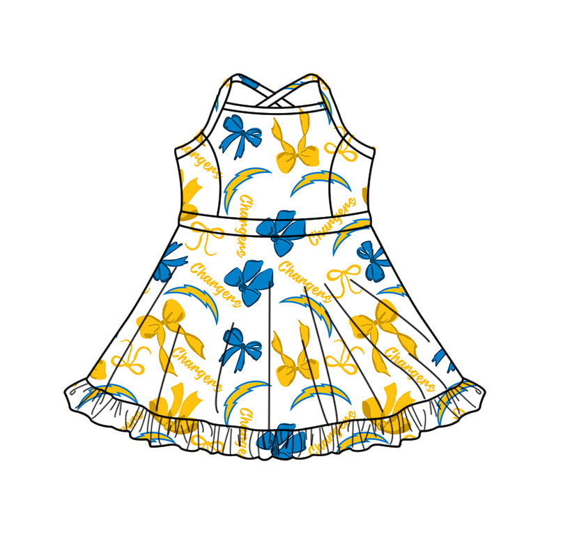 ( Moq 5 Each Style ) Baby Girls Toddler Yellow Blue Bows Team Sibling Shorts Dresses Set Summer Clothing