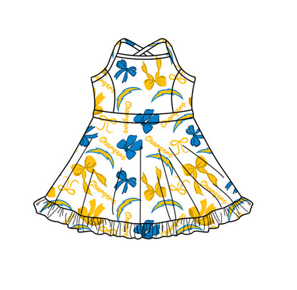 ( Moq 5 Each Style ) Baby Girls Toddler Yellow Blue Bows Team Sibling Shorts Dresses Set Summer Clothing