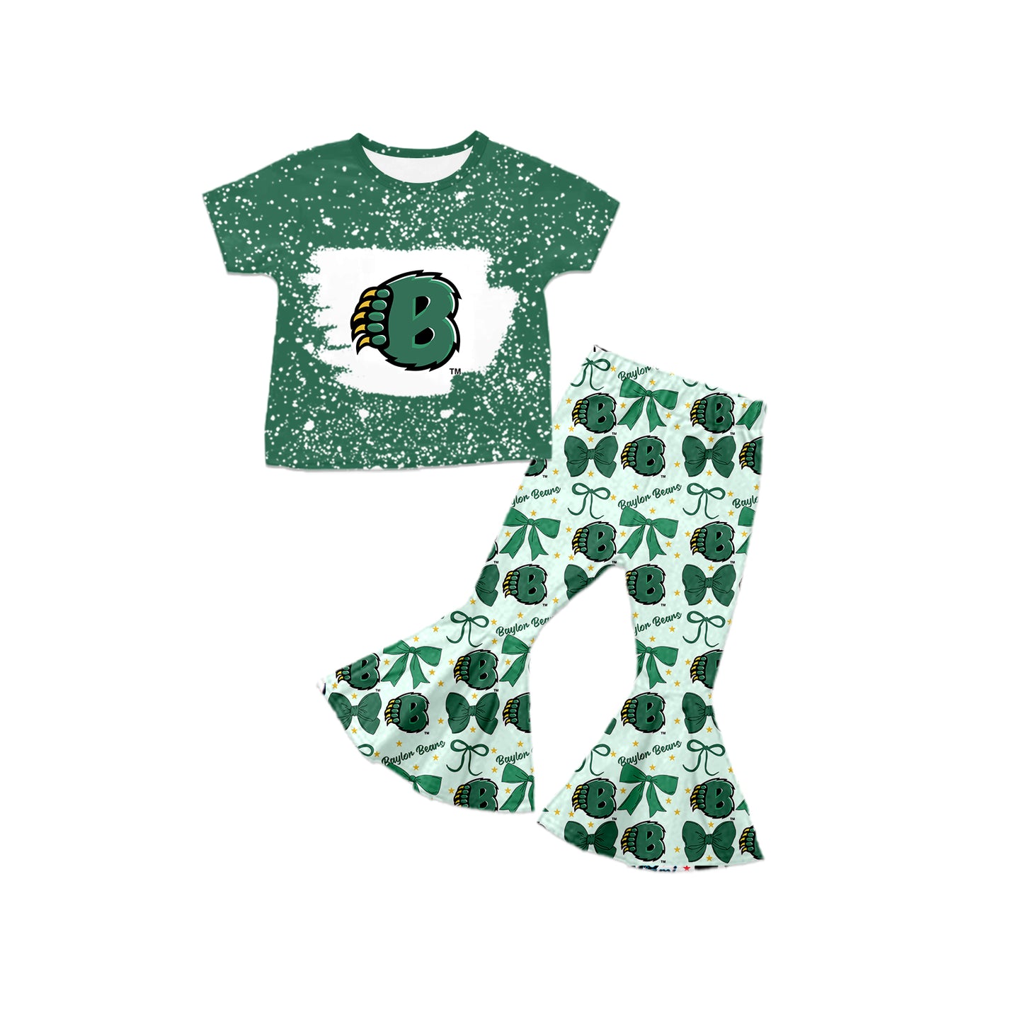 ( Moq 5 each style ) Baby Boy Girl Toddler Team Green Bows ‌Sibling Dress Set
