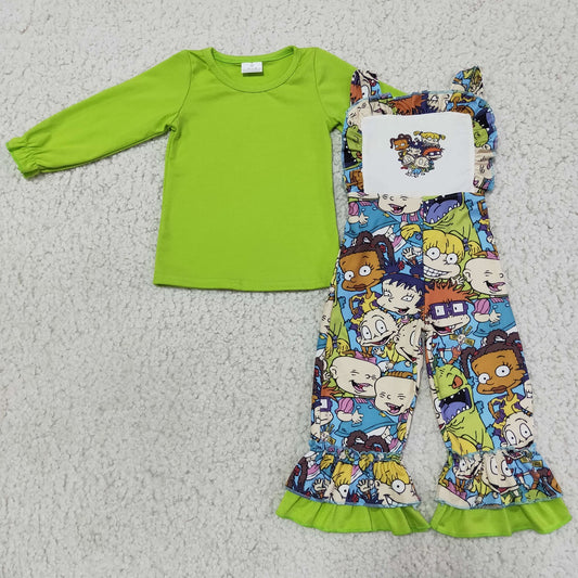 Promotion 6 A18-16 Baby Girl Green Shirt Overalls Cartoon Sets