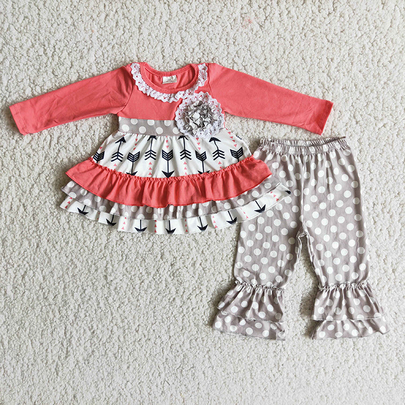 Promotion 6 A24-18 Baby Girl Arrow Print Ruffle Pants Valentine's Day Set