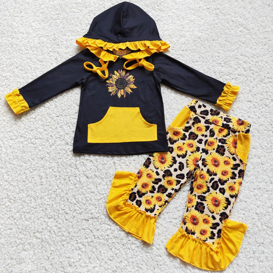 Promotion 6 A8-28 Baby Girl Long Sleeves Hoodie Shirt Sunflower Pants Set