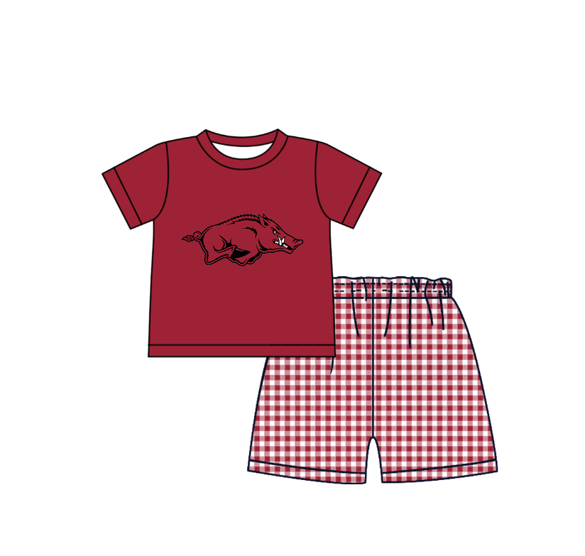 ( Moq 5 ) Baby Boys Toddler Short Sleeves Pig Shirt Plaid Shorts Team Summer Set