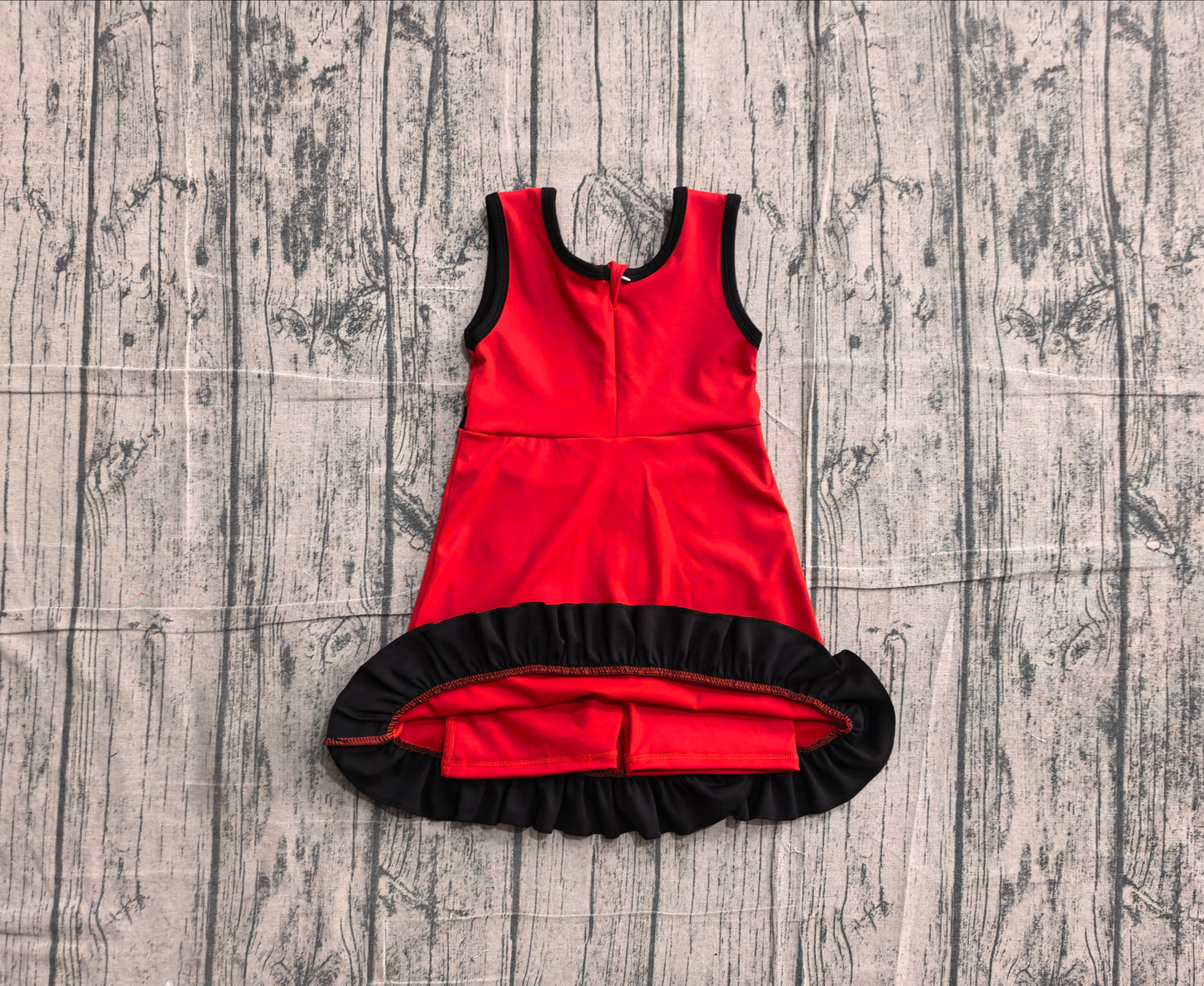 ( No moq ) Preorder Baby Girls Kids Sleeveless Shorts Black Scallop Red Dress Yoga Active Clothes