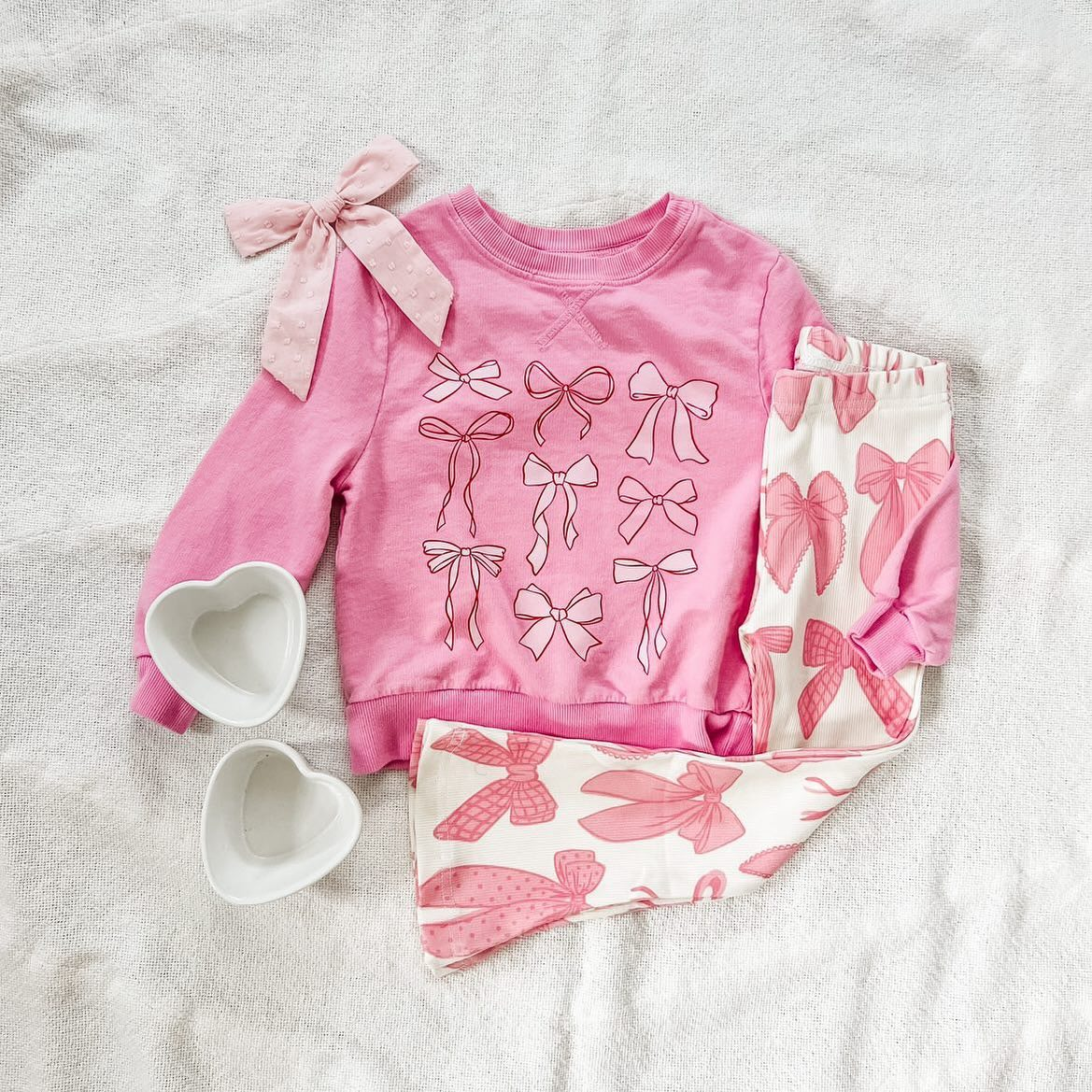 Pre-order Baby Girl Long Sleeves Pink Shirt Bows Pants Set