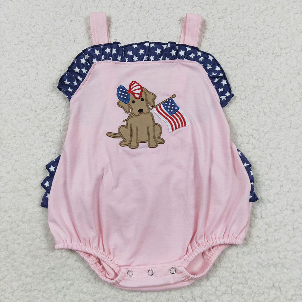 Baby Boy Girl 4th Of July Embroidery Dogs Sibling Summer Shorts Sets