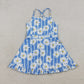 Baby Girls Kids Sleeveless Flower Blue Stripes Yoga Knee Length Yoga Dress RTS
