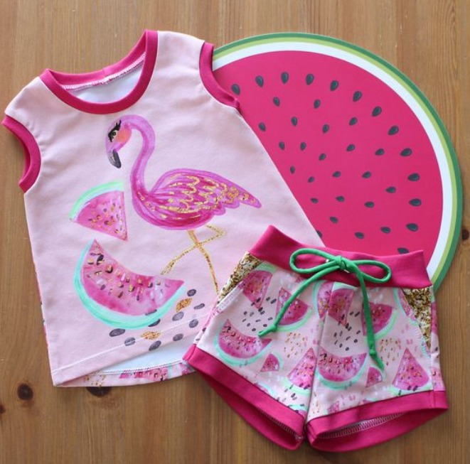 Moq 3 Pre-order GSSO0746 Baby Girl Sleeveless Tops Watermelon Shorts Summer Set