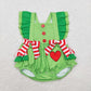 Baby Girl Infant Christmas Green Hearts Ruffle Bubble Romper