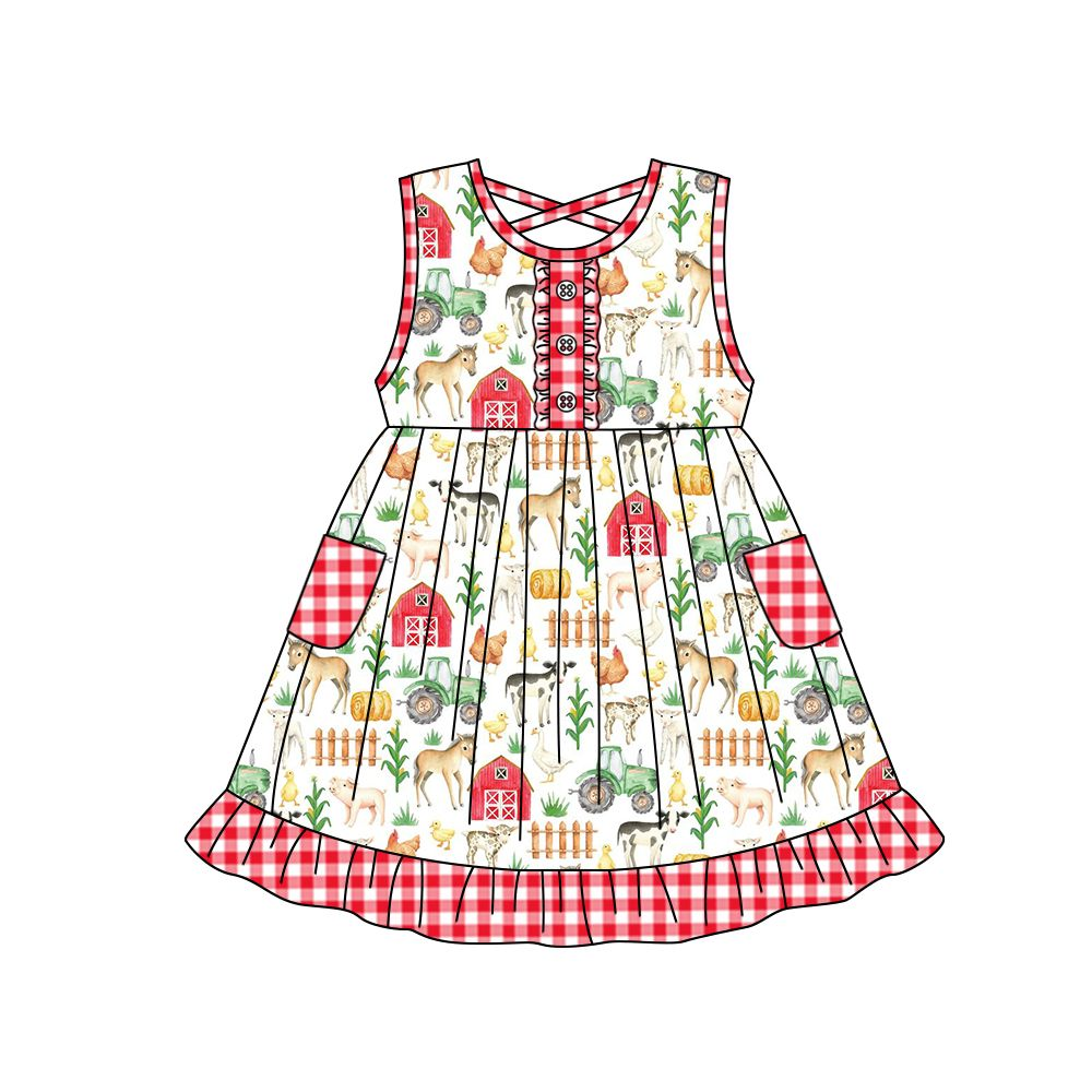 Moq 3 Pre-order GSD0973 Baby Girl Sleeveless Farm Print Summer Dress