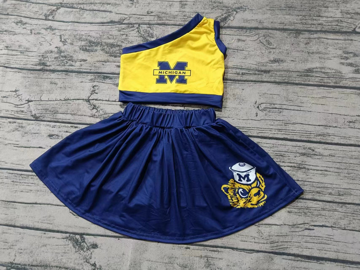 Baby Girl One Shoulder Tops Tiger Navy Skirt Team Set