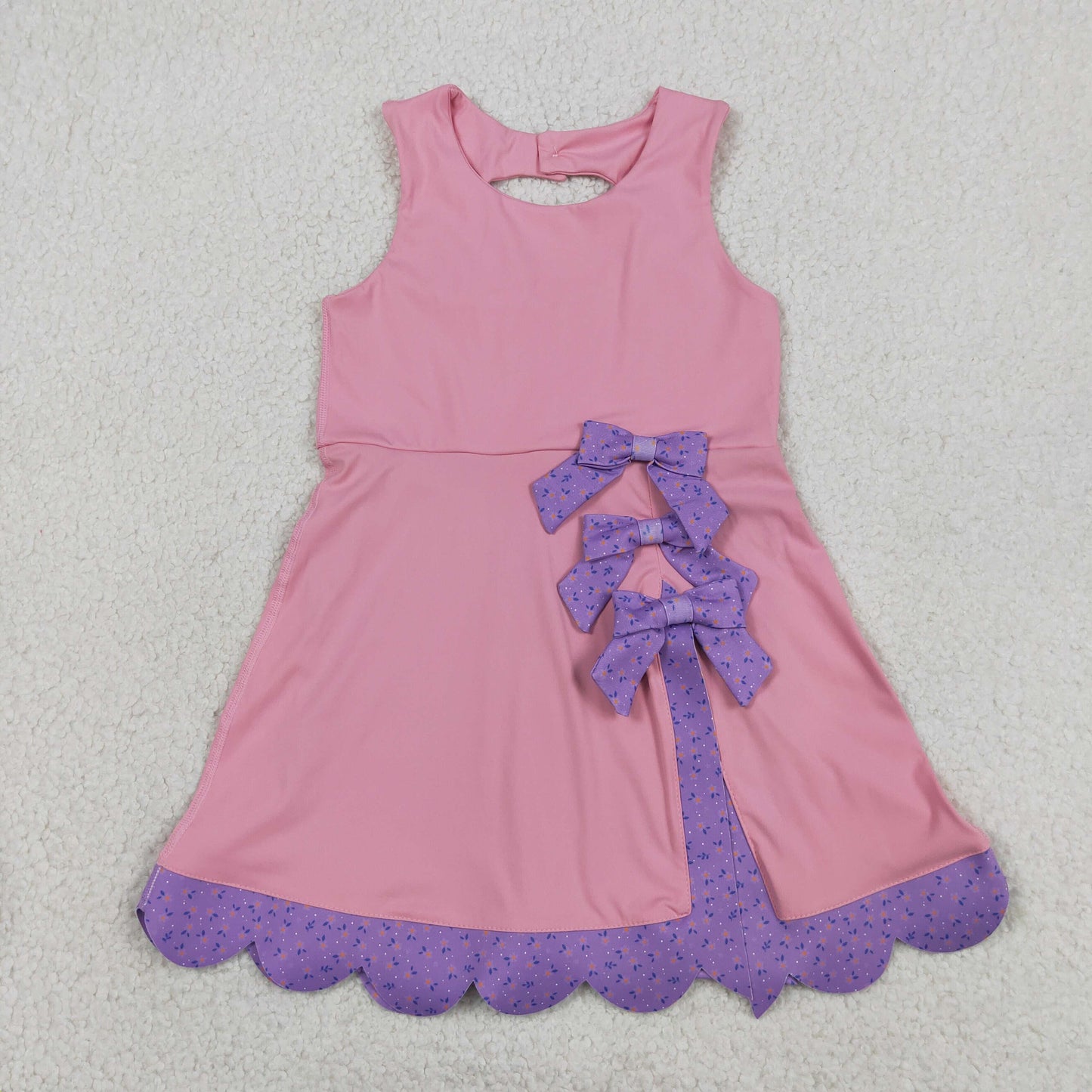 Baby Girls Kids Sleeveless Pink Plaid Bows with Shorts Yoga Dress RTS