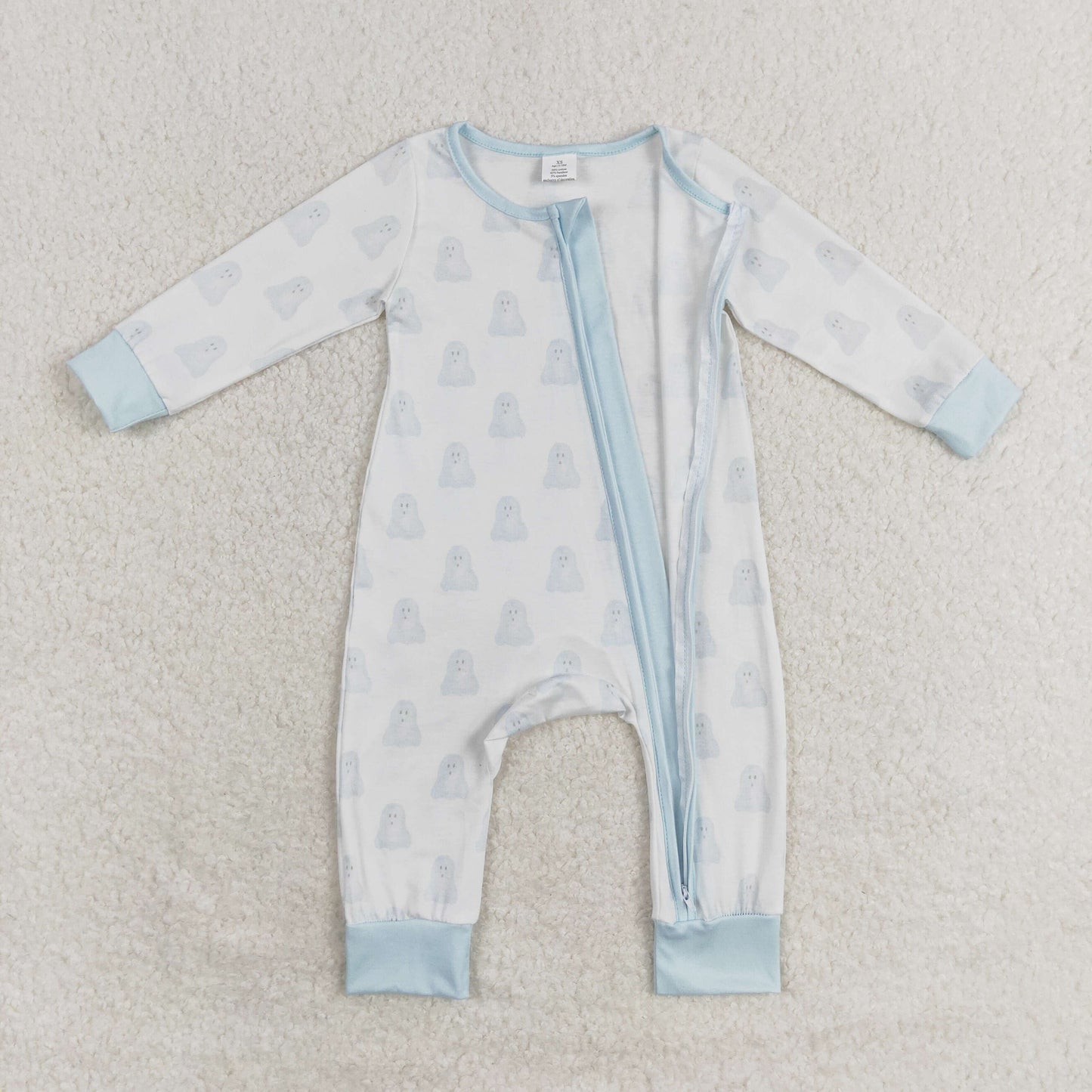 Baby Boy Halloween Blue Ghost Zipper Bamboo Romper