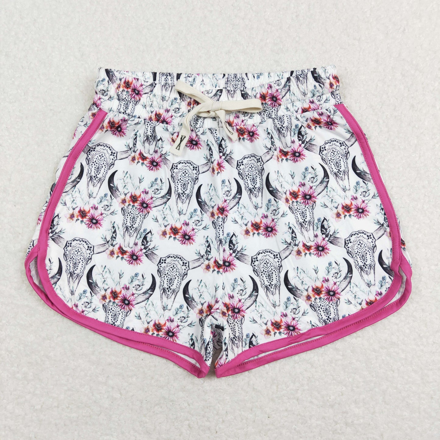 SS0127 Adult Women Western Cow Floral Summer Running Shorts