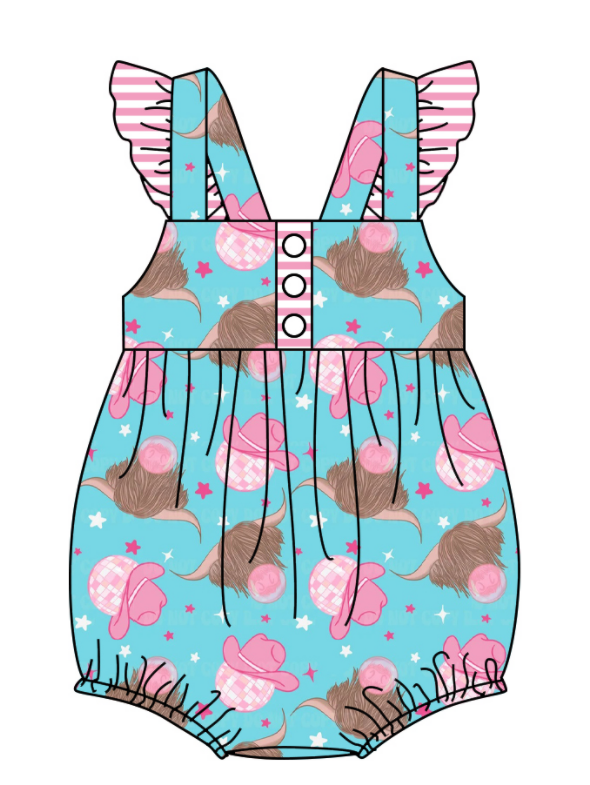 Baby Girl Short Sleeves Western Cow Sibling Romper Dress Clothes Set ( Moq 5 Each Design )