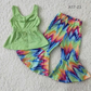 Promotion Baby Girls Kids Sleeveless Green Bows Tunic Bell Pants Set RTS