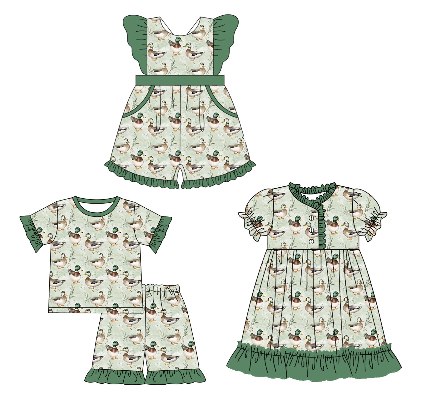 Baby Girl Short Sleeves Ducks Sibling Jumpsuit Dress Set ( Moq 5 Each Design ) 12.10