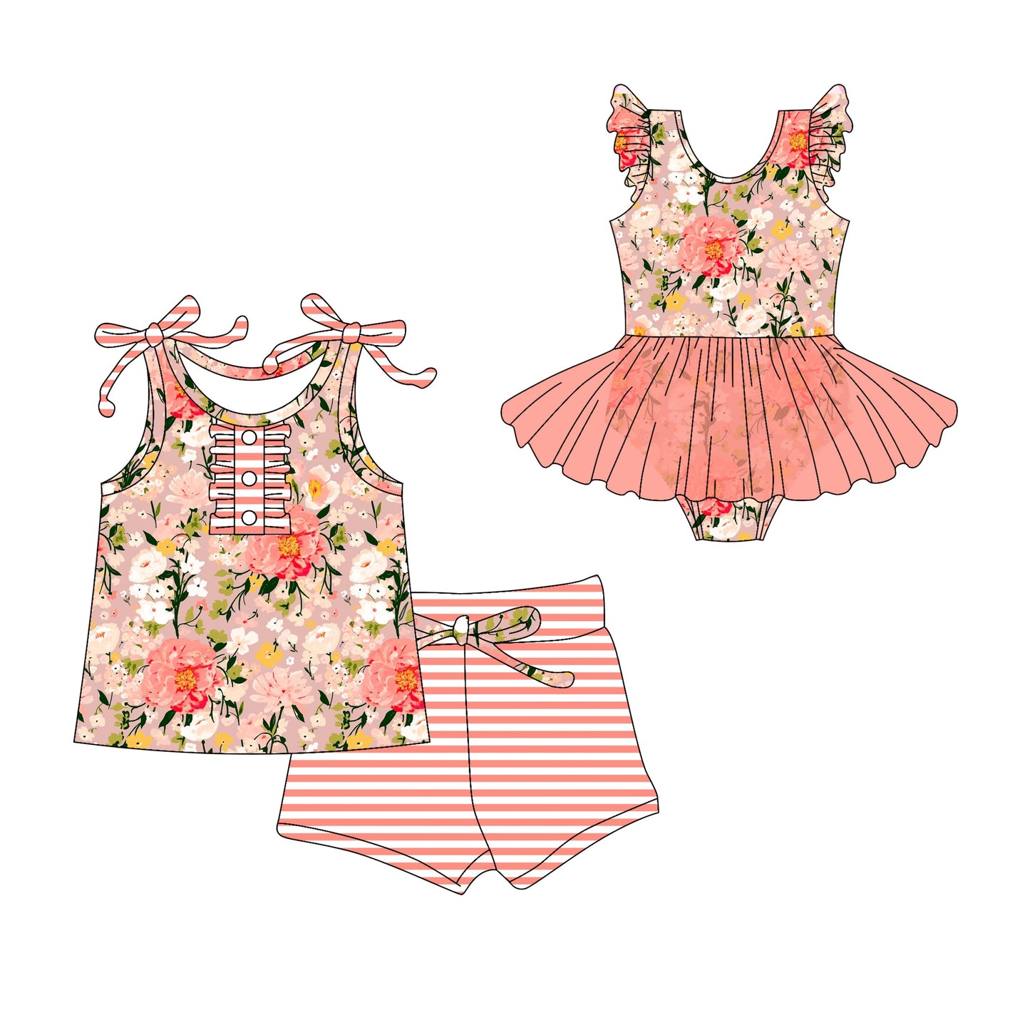 Baby Girl Flower Summer Sibling Romper Set ( Moq 5 Each Style ) 3.10