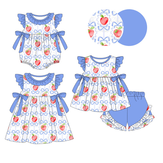 Baby Girl Apple Blue Bows Sibling Romper Dress Set ( Moq 5 Each Style ) 1.23