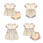 Baby Girl Short Sleeves Flower Plaid Sibling Romper Dress Clothes Set ( Moq 5 Each Design )11.21