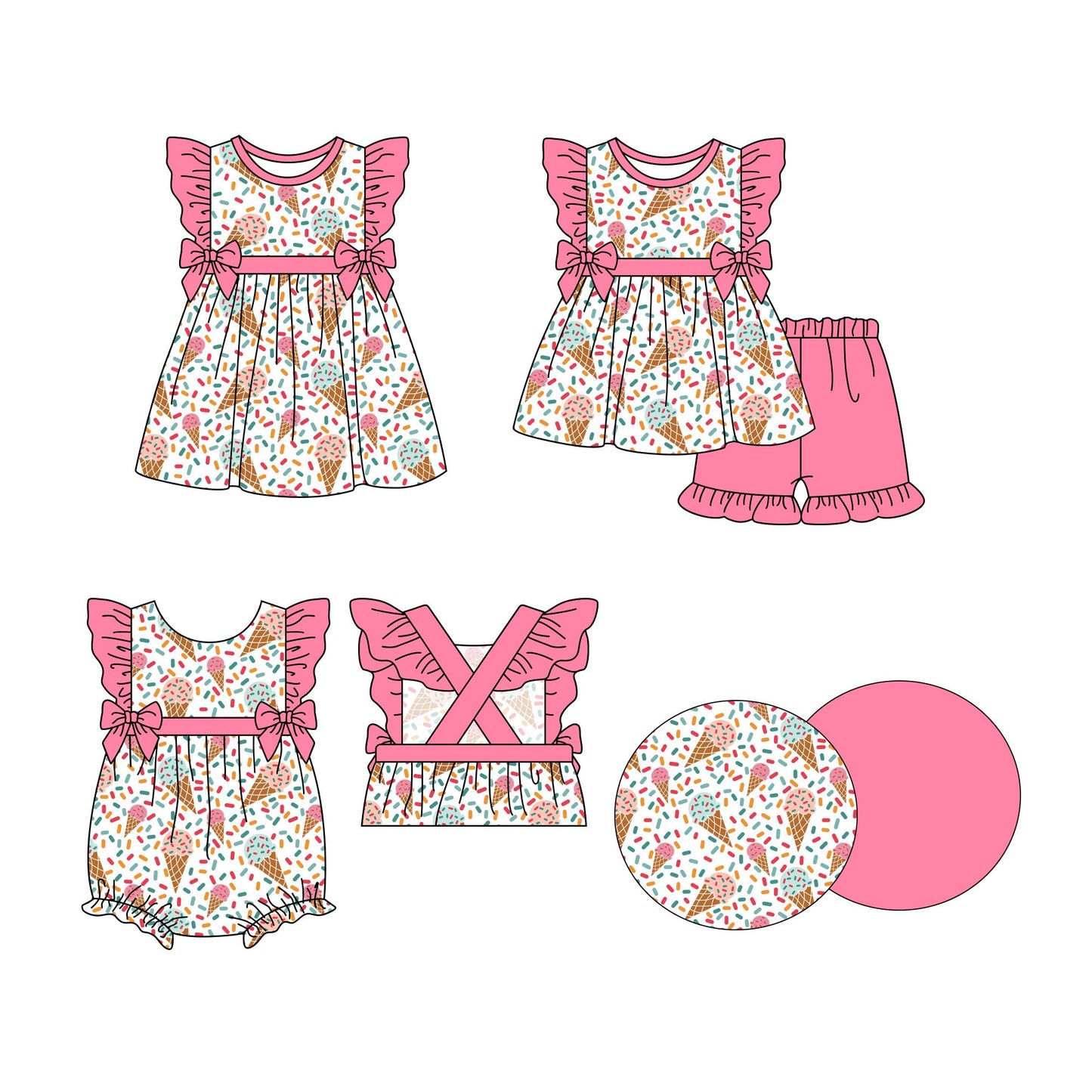 ( Moq 5 Each Style ) Baby Girl Short Sleeves Ice Cream Sibling Romper Dress Set 3.29