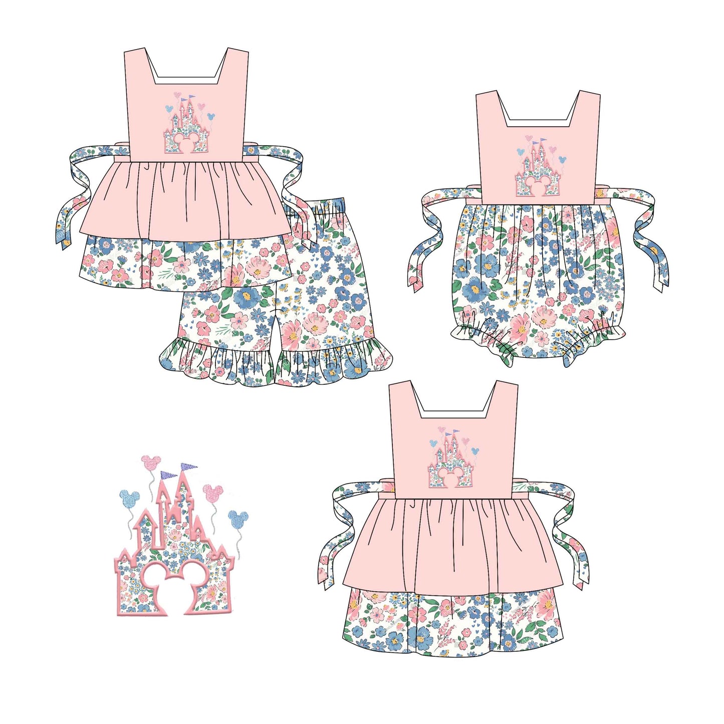 Baby Girl Castle Hearts Flower Sibling Romper Dress Set ( Moq 5 Each Style ) 1.21
