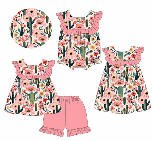 Baby Girl Western Cactus Flower Sibling Romper Dress Set ( Moq 5 Each Style ) 2.17
