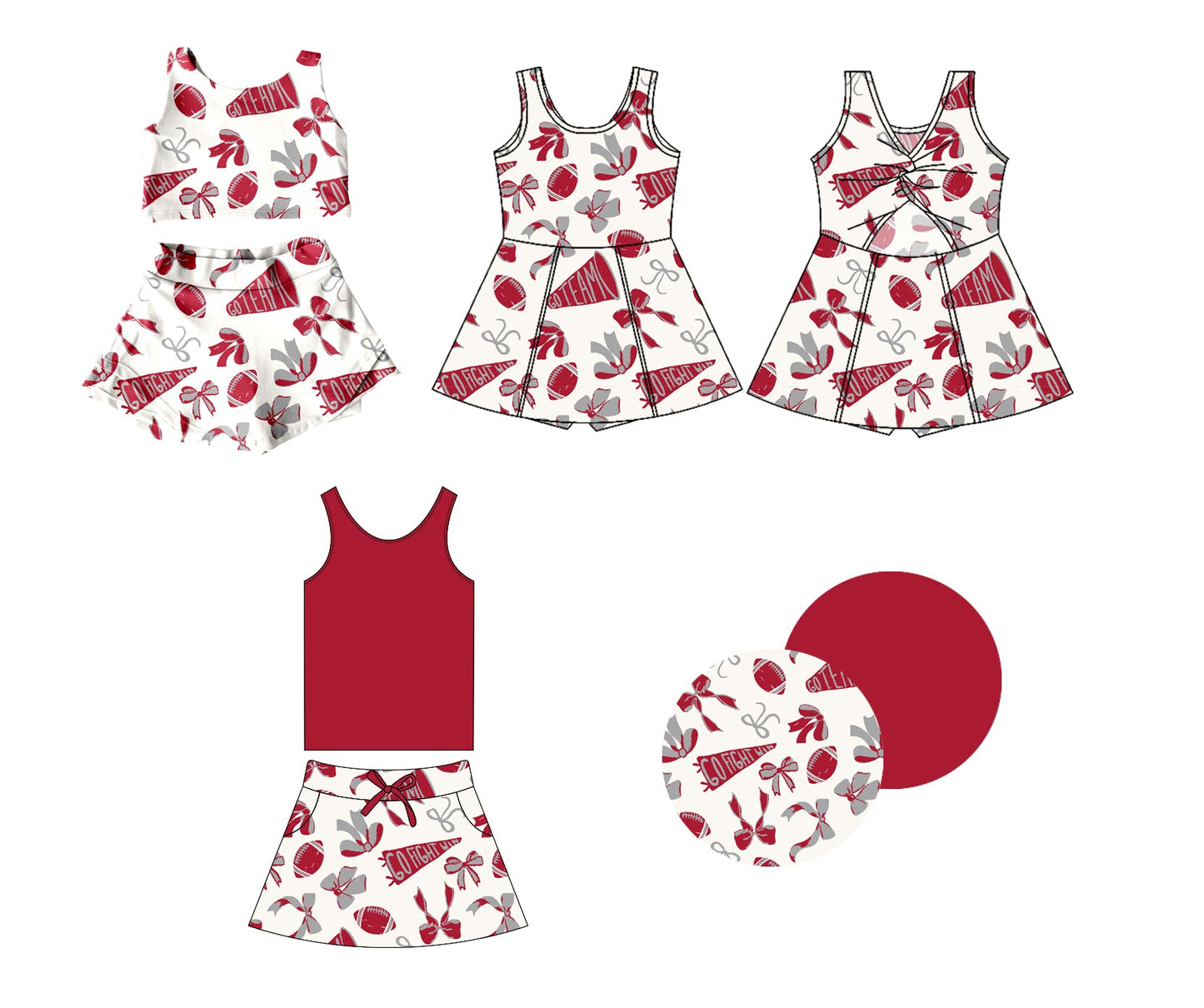 Baby Girl Cheer Football Bows Red Sibling Dress Set ( Moq 5 Each Style ) 1.16
