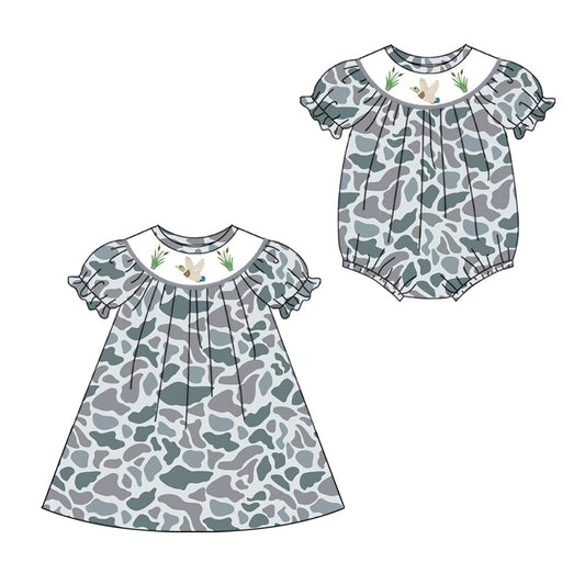 Baby Girl Ducks Grey Camo Sibling Romper Dress ( Moq 5 Each Style ) 1.17