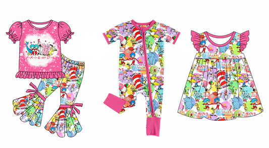 Baby Girl Short Sleeves Dr Reading Sibling Romper Dress Pink Clothes Set ( Moq 5 Each Design )11.28